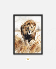 Wild Lion Savannah Watercolor