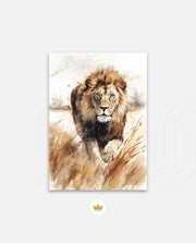 Wild Lion Savannah Watercolor