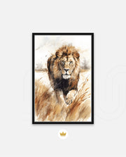 Wild Lion Savannah Watercolor