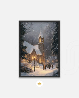 Snowy Church Evening