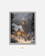Snowy Church Evening
