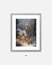 Snowy Church Evening
