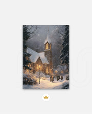 Snowy Church Evening