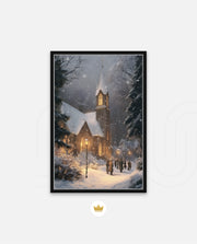 Snowy Church Evening
