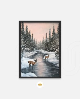 Winter Deer Reflections