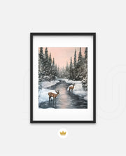 Winter Deer Reflections