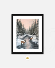 Winter Deer Reflections