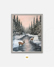 Winter Deer Reflections