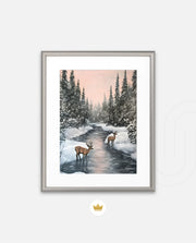 Winter Deer Reflections