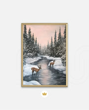 Winter Deer Reflections