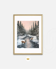 Winter Deer Reflections