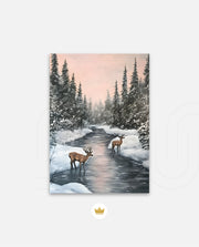 Winter Deer Reflections